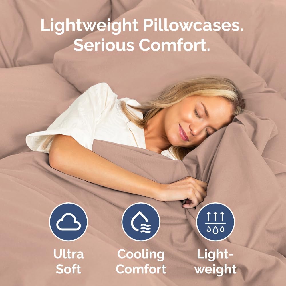 Skiennix Body Pillowcases Set of 2 | Soft 20x54 Long Pillow Covers for Side Sleepers - Wrinkle-Free, Machine Washable, Mauve