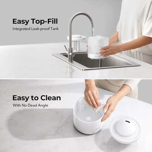 Homvana Small Humidifiers - 1.5L Cool Mist Top Fill for Baby Nursery | 3-in-1 Essential Oil Diffuser, 7 Color Lights