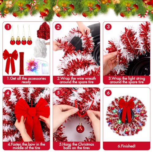 Wavwavw Christmas Car Spare Tire Wreath LED Garland - Red & White (DIY Kit)