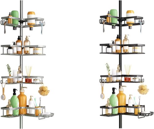 HAMITOR Shower Caddy - 4-Tier Rustproof Bathroom Organizer with Soap Holder & Hooks | Adjustable No-Drill Design - 47-123 Inch