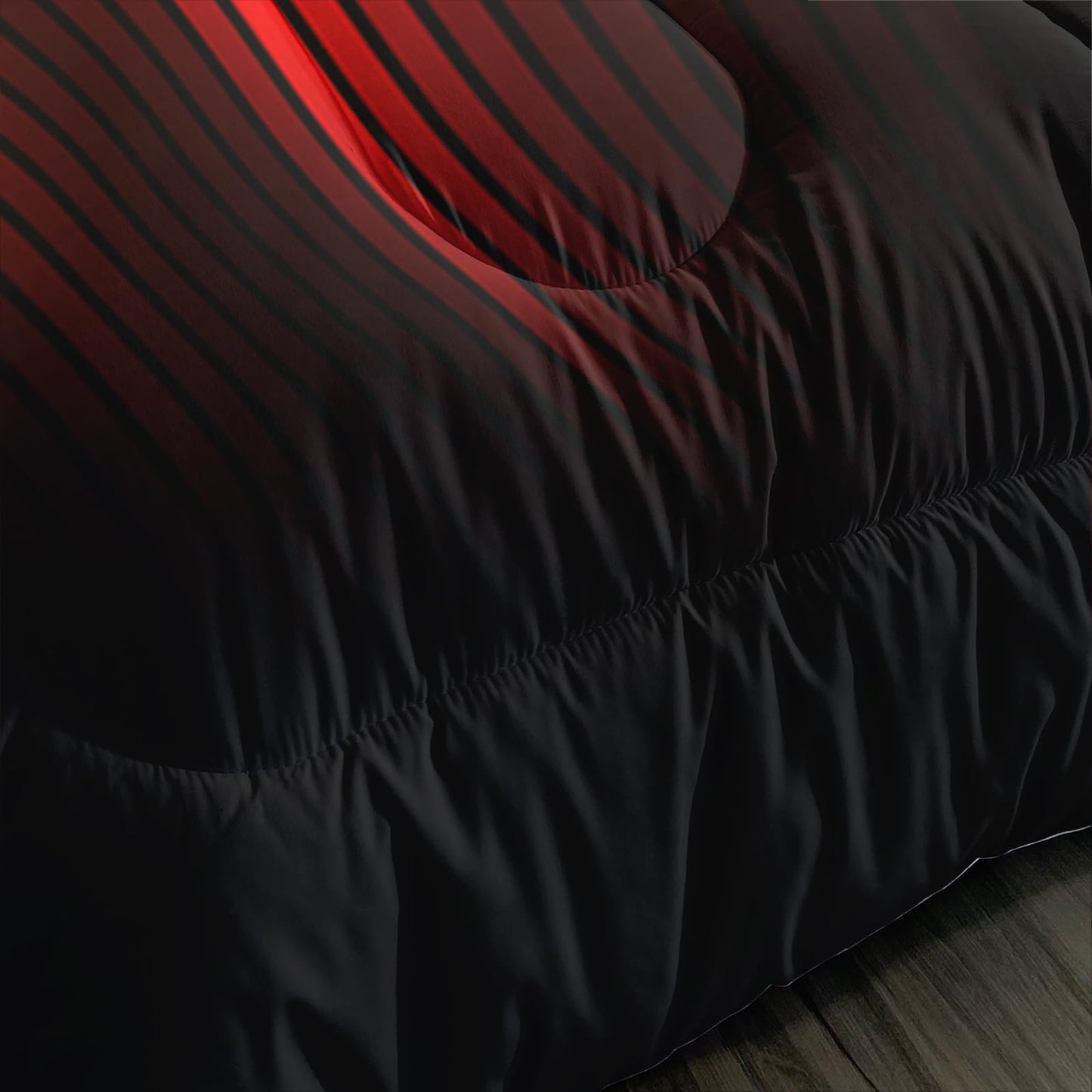 QOOMO Red Black Abstract Kids Comforter Set, Geometric Lines Boys Bedding Full, Gradient Modern Stylish 3D Quilt Set for Teen Adults Room Decoration, 1 Comforter & 2 Pillowcases