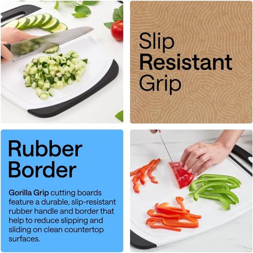 Gorilla Grip BPA-Free Reversible Cutting Board Set - 3 Durable, Nonporous Boards with Juice Grooves | Black