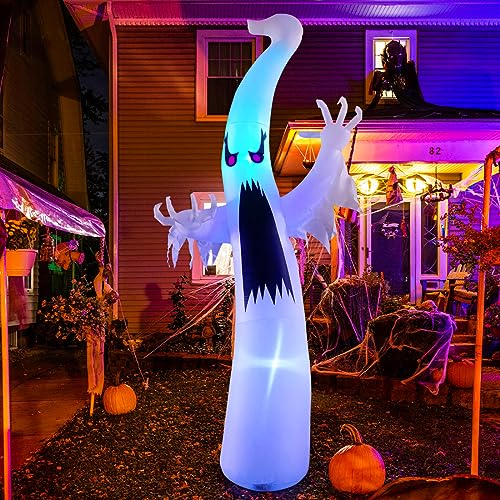 6 or 12 Ft Inflatable Ghost Halloween Decoration with Colorful LEDs for Garden Lawn Outdoor