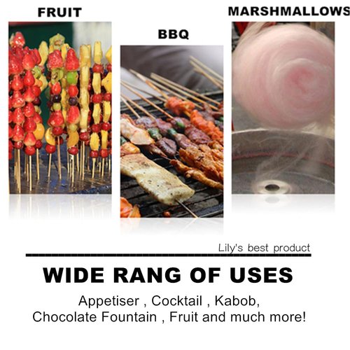 8" Natural Bamboo Skewers for BBQ，Appetiser，Fruit，Cocktail，Kabob，Chocolate Fountain，Grilling，Barbecue，Kitchen，Crafting and Party. Φ=4mm, More Size Choices 6"/10"/12"/14"/16"/17.5"/30"/36"(500 PCS)