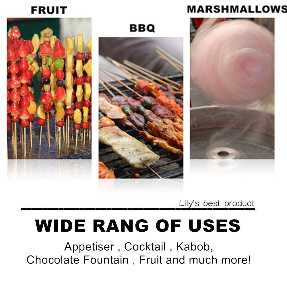 8" Natural Bamboo Skewers for BBQ，Appetiser，Fruit，Cocktail，Kabob，Chocolate Fountain，Grilling，Barbecue，Kitchen，Crafting and Party. Φ=4mm, More Size Choices 6"/10"/12"/14"/16"/17.5"/30"/36"(200 PCS)