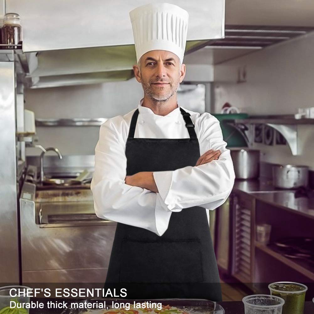 Jubatus 2 Pack Bib Aprons with 2 Pockets Cooking Chef Kitchen Apron for Women Men, Black