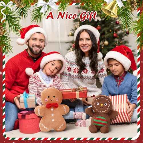 Christmas Gingerbread Man Pillow Plush Stuffed Gingerbread Pillow Fun Gingerbread Shaped Decorative Throw Pillows for Sofa Cushion Christmas Party Decor Khaki,15.7"