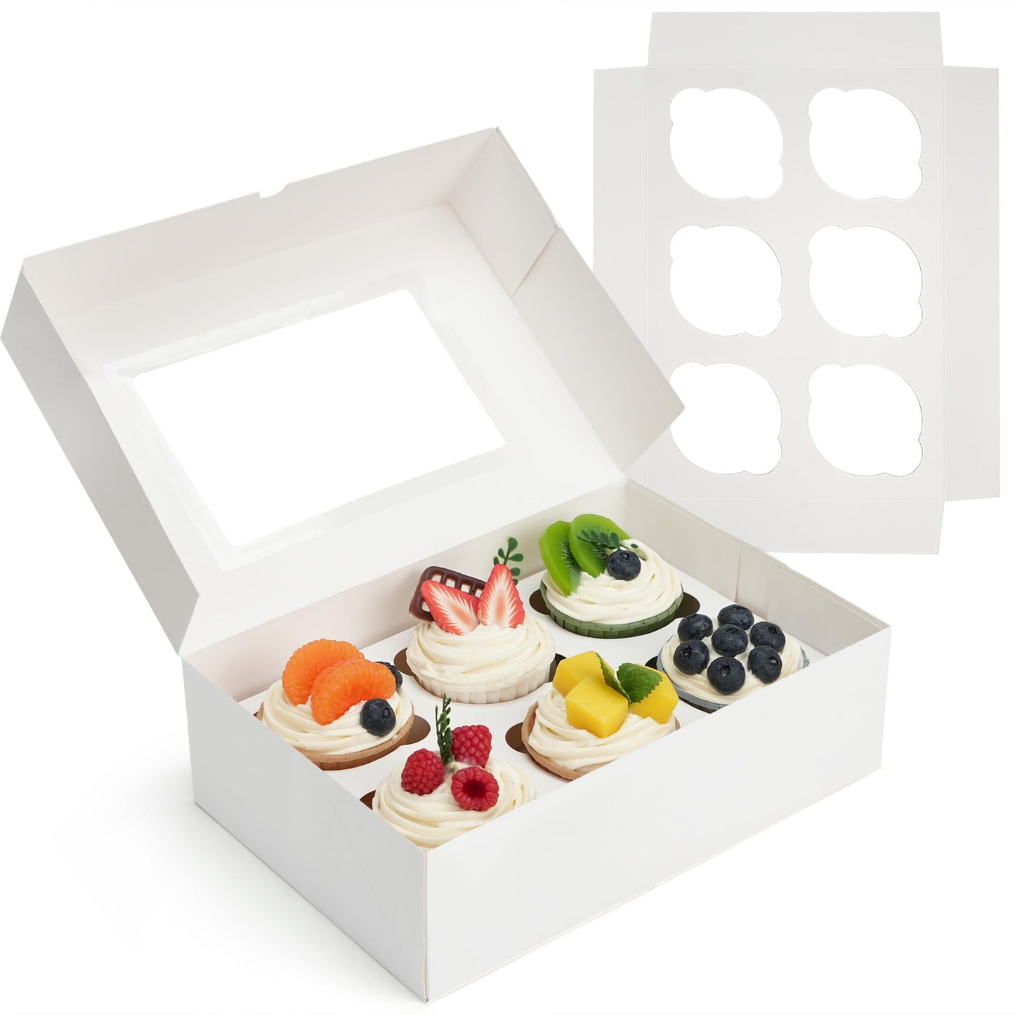 LotFancy 12 Pack Cupcake Boxes 6 Count, Auto-Pop up Cupcake Containers with Window Holding 72 Standard Cupcakes, Food Grade Disposable Pastry Boxes