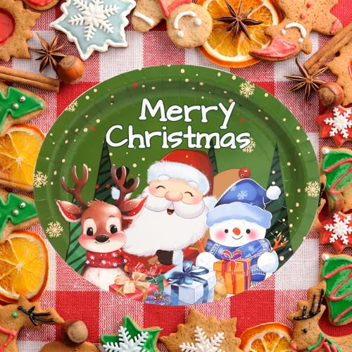 Christmas Paper Plates 24 Pack - Santa, Snowman & Holiday Themed Serving Plates