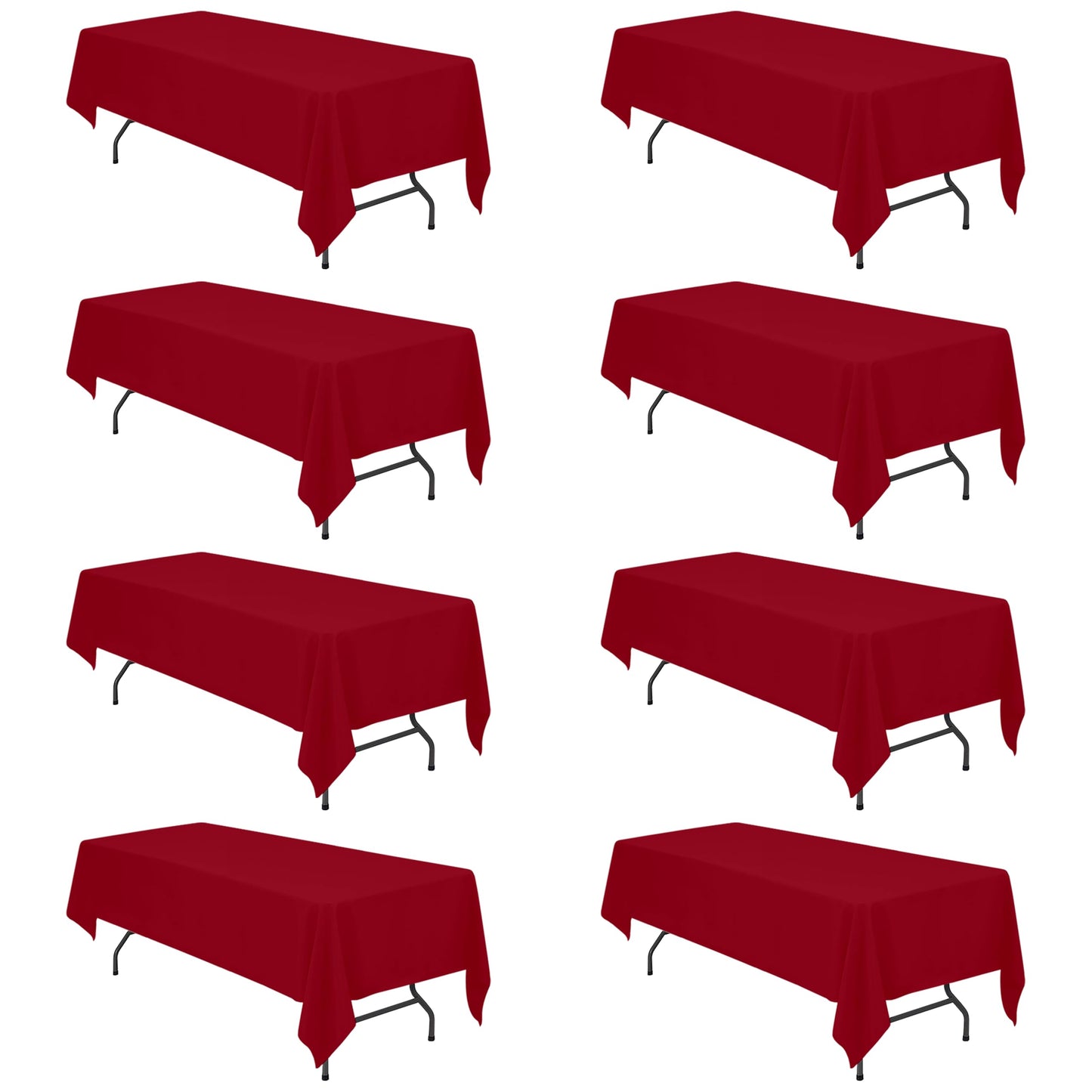 BRILLMAX 8 Pack Burgundy Tablecloths 60 x 126 Inch for 8ft Rectangle Tables - 150 GSM Polyester Fabric, 15" Standard Drop, Water, Stain & Wrinkle Resistant Cloth Cover for Wedding Dining Buffet