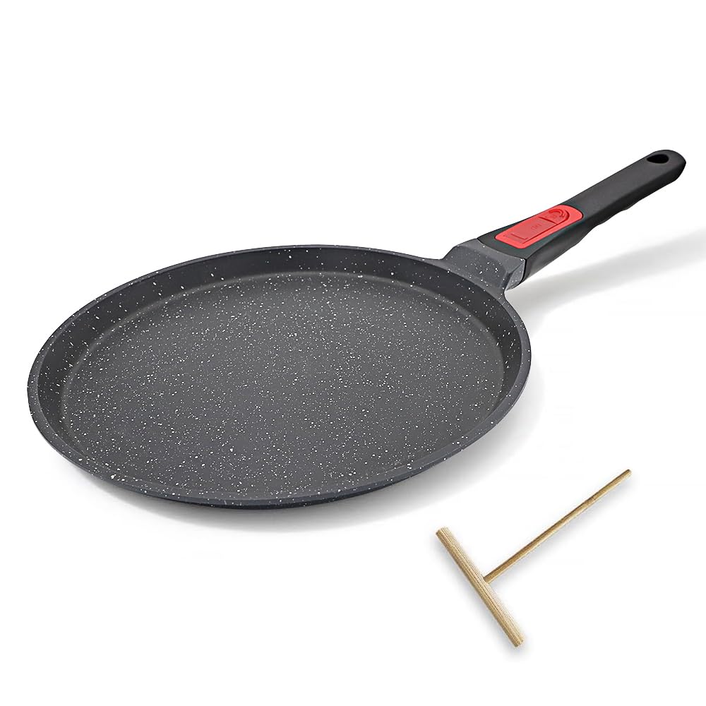 RANX INGST Non Stick Crepe Pan with Detachable Handle, 10 Inch Cast Aluminium Dosa Tawa Tortilla Pan, Pancake Pan Induction Compatible - Black