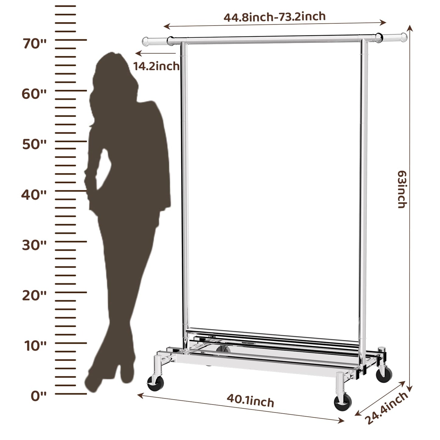 mahumahu Clothes Rack, 480LBS Clothing Rack with Wheels & Shelf, Rolling Racks for Hanging Clothes Portable Adjustable Garment Racks