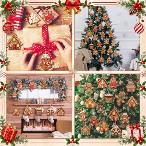 Geelin 60 Pcs Gingerbread Man Christmas Ornaments Set with Candy & House Design