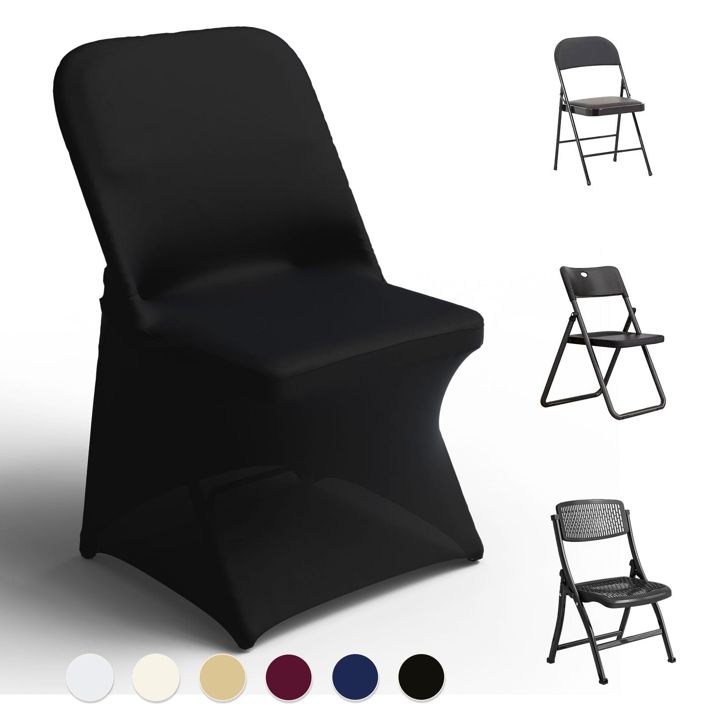 Trlyc Spandex Folding Chair Covers 100 Pcs Universal Fitted Dining Chair Cover Stretchy Slipcovers for Wedding Party Banquet Flat-Front Chairs Covers (White)