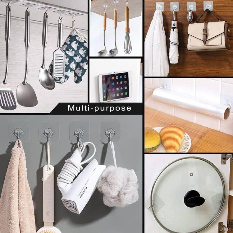 ZESLMG Heavy-Duty Adhesive Wall Hooks - 16 Pack Clear Self-Sticky Hooks for Towel, Key, and Coat