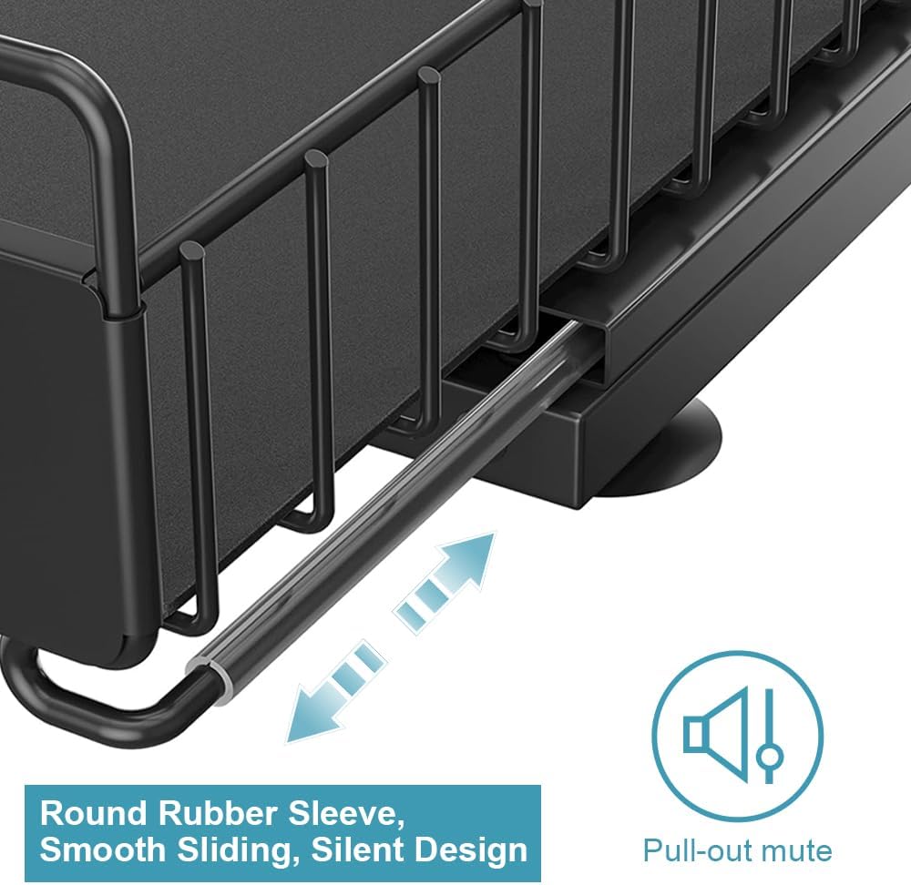Skiennix Under Sink Organizer - 2 Tier Pull-Out Metal Shelf for Kitchen & Bathroom Storage | Black