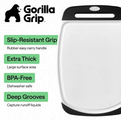 Gorilla Grip BPA-Free Reversible Cutting Board Set - 3 Durable, Nonporous Boards with Juice Grooves | Black