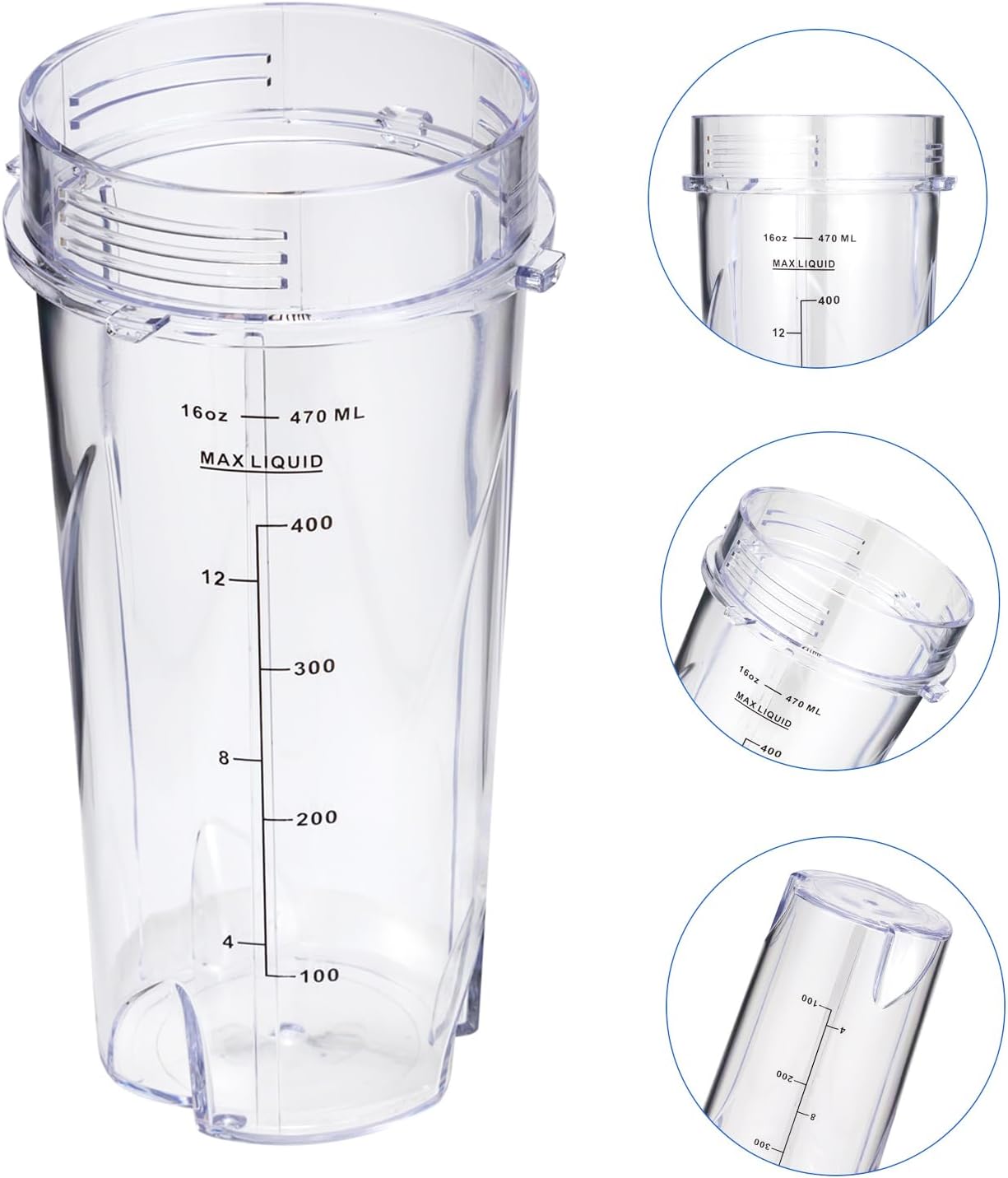 Ninja Blender Cups - 16oz Replacement for QB3001SS, QB3000SS, BL660, BL770 | 2-Pack with Lids