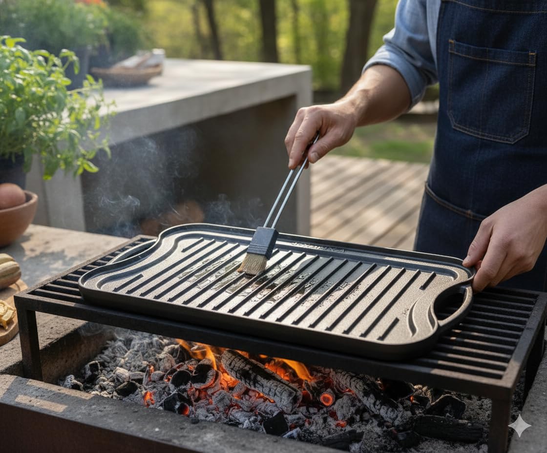 KANKA Grill Cast Iron Griddle - Extra Large Reversible Double-Sided Griddle for Gas Stove, BBQ Grill Plate, Flat Top Skillet for Stove Top, Outdoor Grill - 19.7in x 10.23in, Pre-Seasoned, Black
