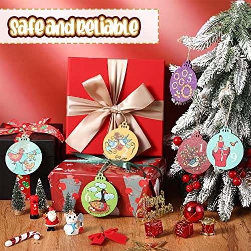 Yalikop 12 Days of Christmas Wooden Ornaments, Set 12, 65mm, Round