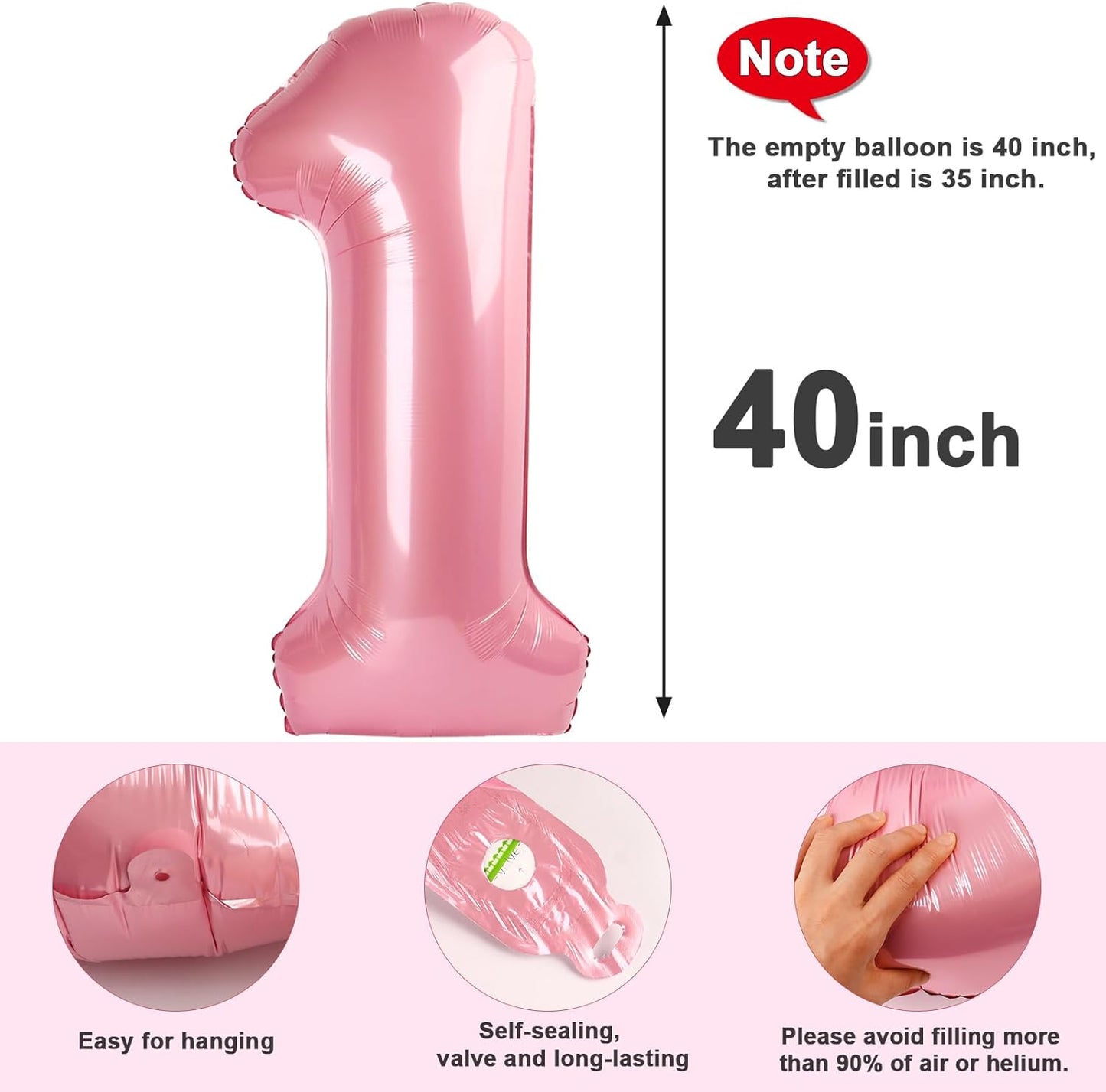 Number Balloons 40 - 40 Inch Pastel Pink Foil Decorations for 40th Birthday & Engagement Celebrations
