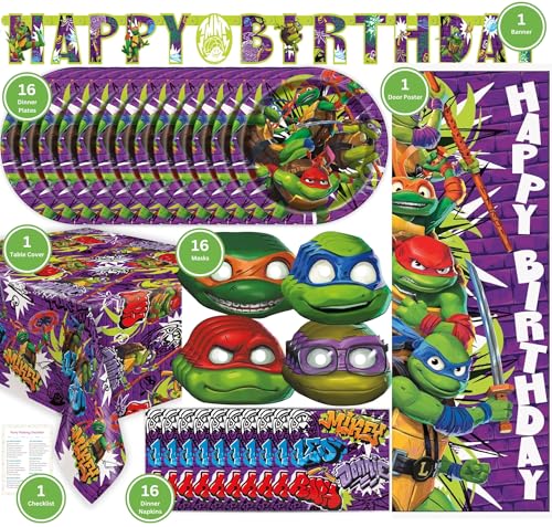 Teenage Mutant Ninja Turtles Party Supplies Set - Plates Napkins Banner & More