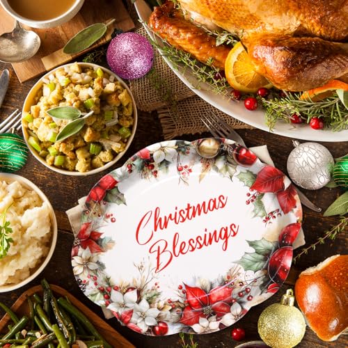 Fancy Land 24-Pack Christmas Oval Plates 10x12, Disposable Holiday Dinnerware