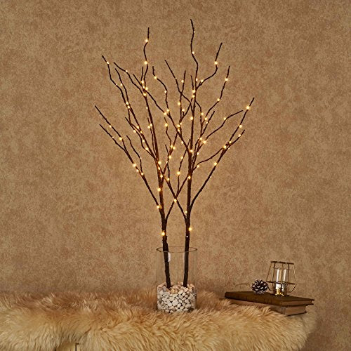 Hairui Lighted Twig Brown Tree Branch with Fairy Lights 32in - 2 Set Battery Operated Christmas & Wedding Decor
