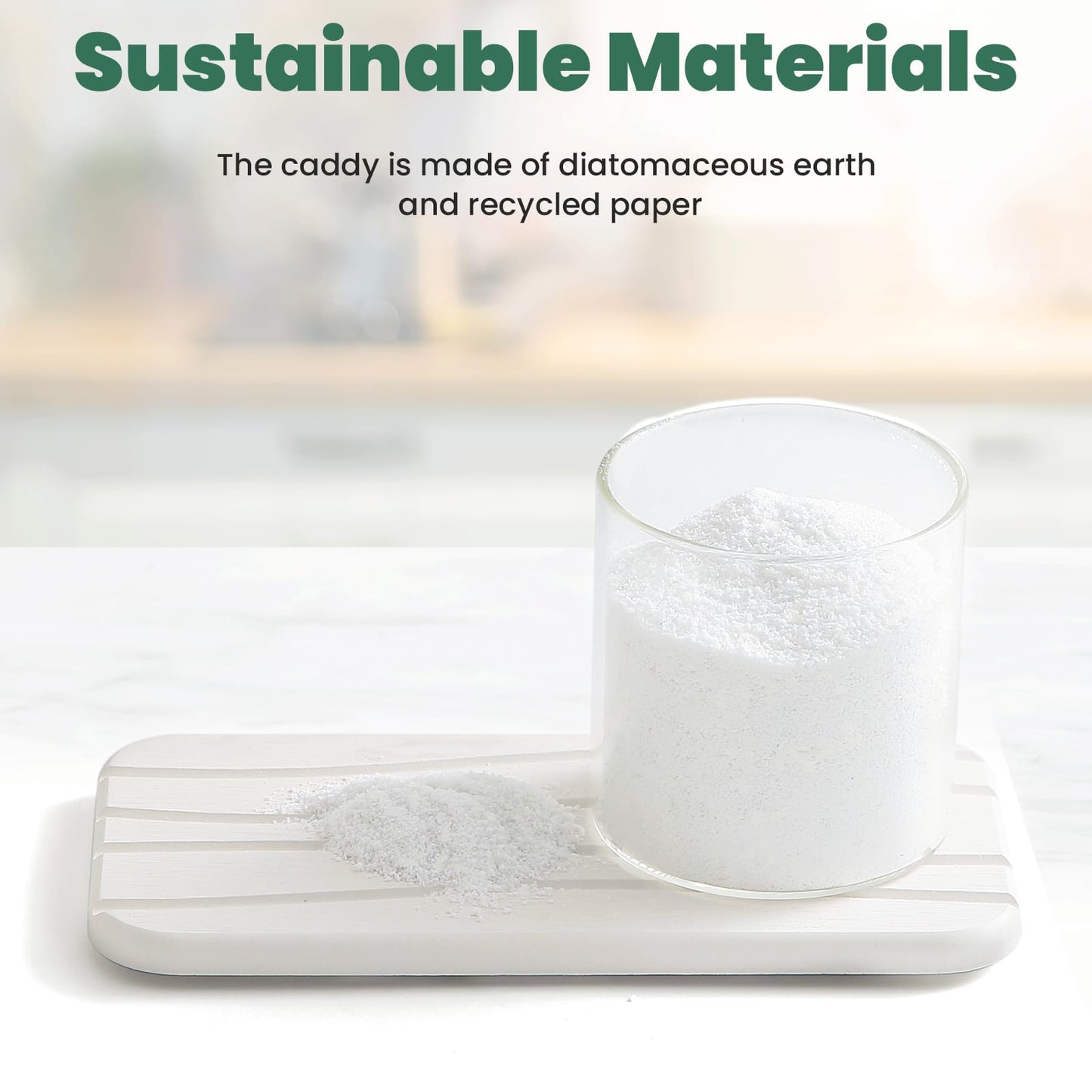 3PCS Water Absorbing Diatomaceous Earth Tray for Sink, Fast Drying Soap & Toothbrush Holders for Bathroom Counter, 1 Stone Tray, 2 Stone Coasters