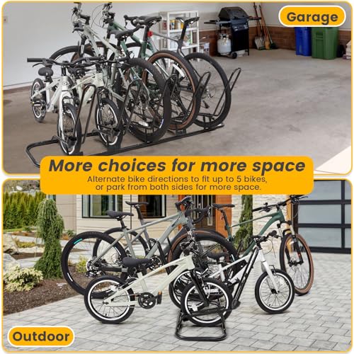 Kingarage 5 Bike Floor Rack with Waterproof Steel Frame for Indoor/Outdoor Storage