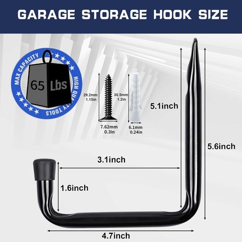 Dreecy J Heavy-Duty Utility Hooks - Perfect for Garage Storage | 5 Pack, Black Color