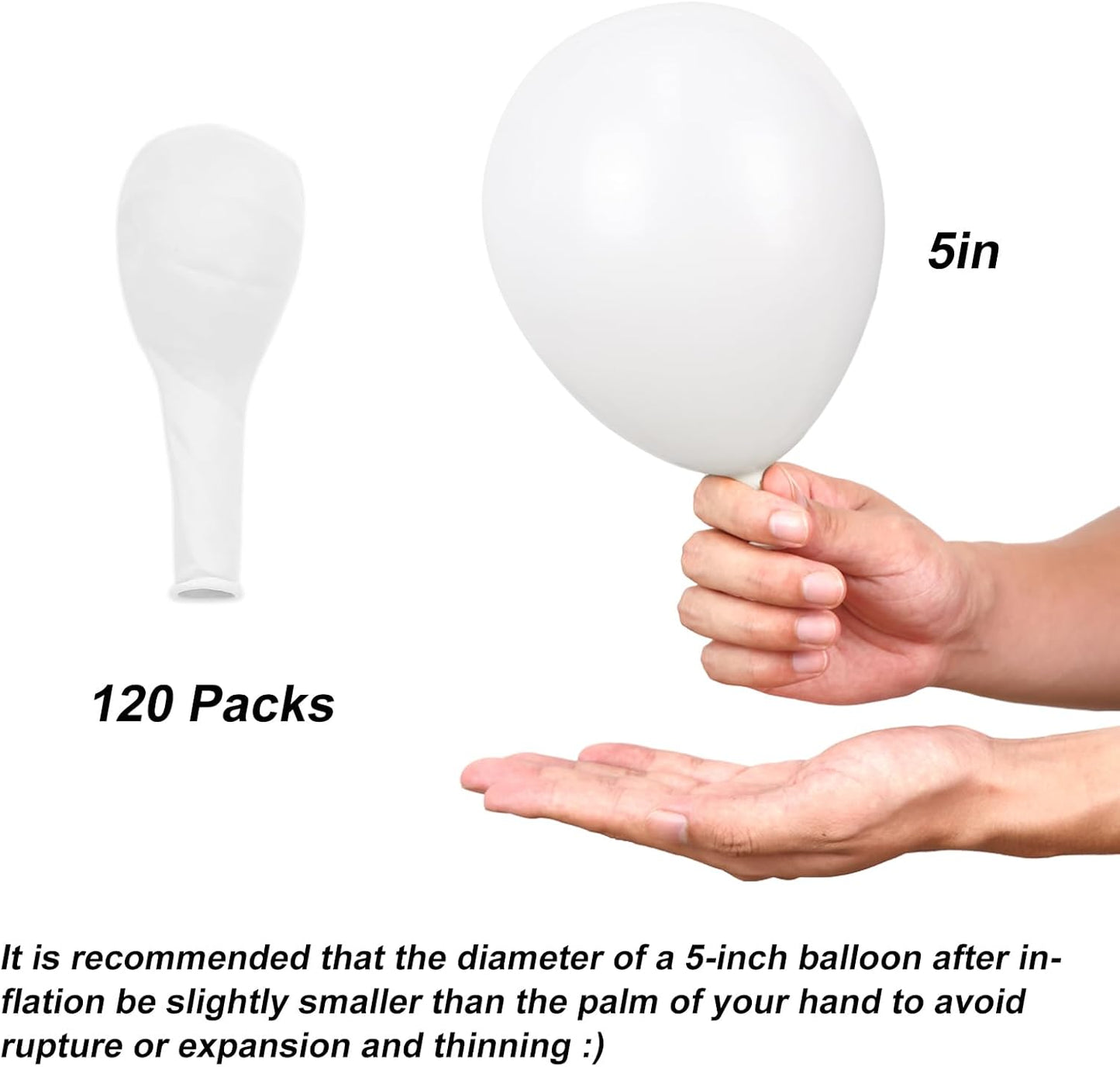 RUBFAC White Balloons - 5 Inch Latex Party Balloons | 120pcs for Graduation, Weddings & Celebrations