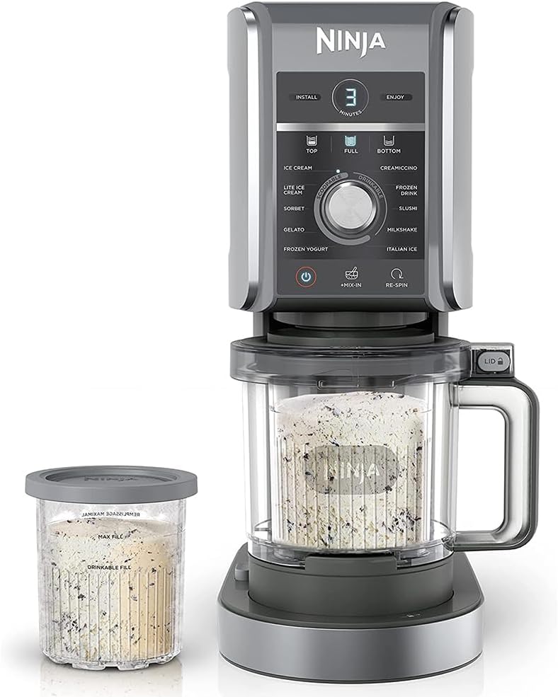 Ninja NC501 CREAMi Deluxe 11-in-1 XL Ice Cream Maker - Silver Bundle with 6 Pints & Lids