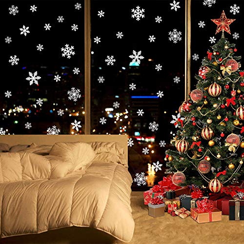LUDILO 135Pcs Christmas Window Clings Snowflakes Window Decals Static Window Stickers for Christmas Decorations Windows D?cor Ornaments Xmas Party Supplies Thanksgiving Party D?cor