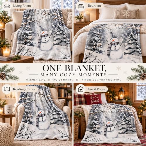 Zzkol Gray Snowman Winter Throw Blanket 50" x 60" - Flannel Christmas Decor