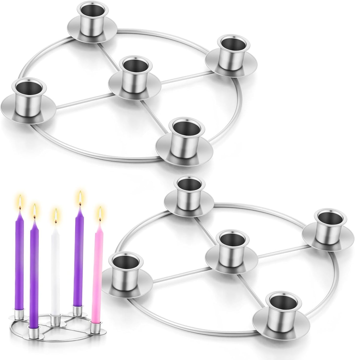 Newtay Christmas Advent Wreath Candle Holder - 5 Candle 8.5 Inch Metal Ring for Holiday Home Decor | Silver