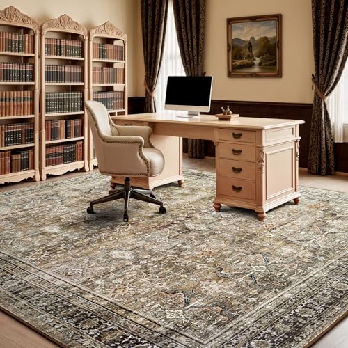 Dark Brown 8x10 Non-Slip Washable Area Rug for Living Room