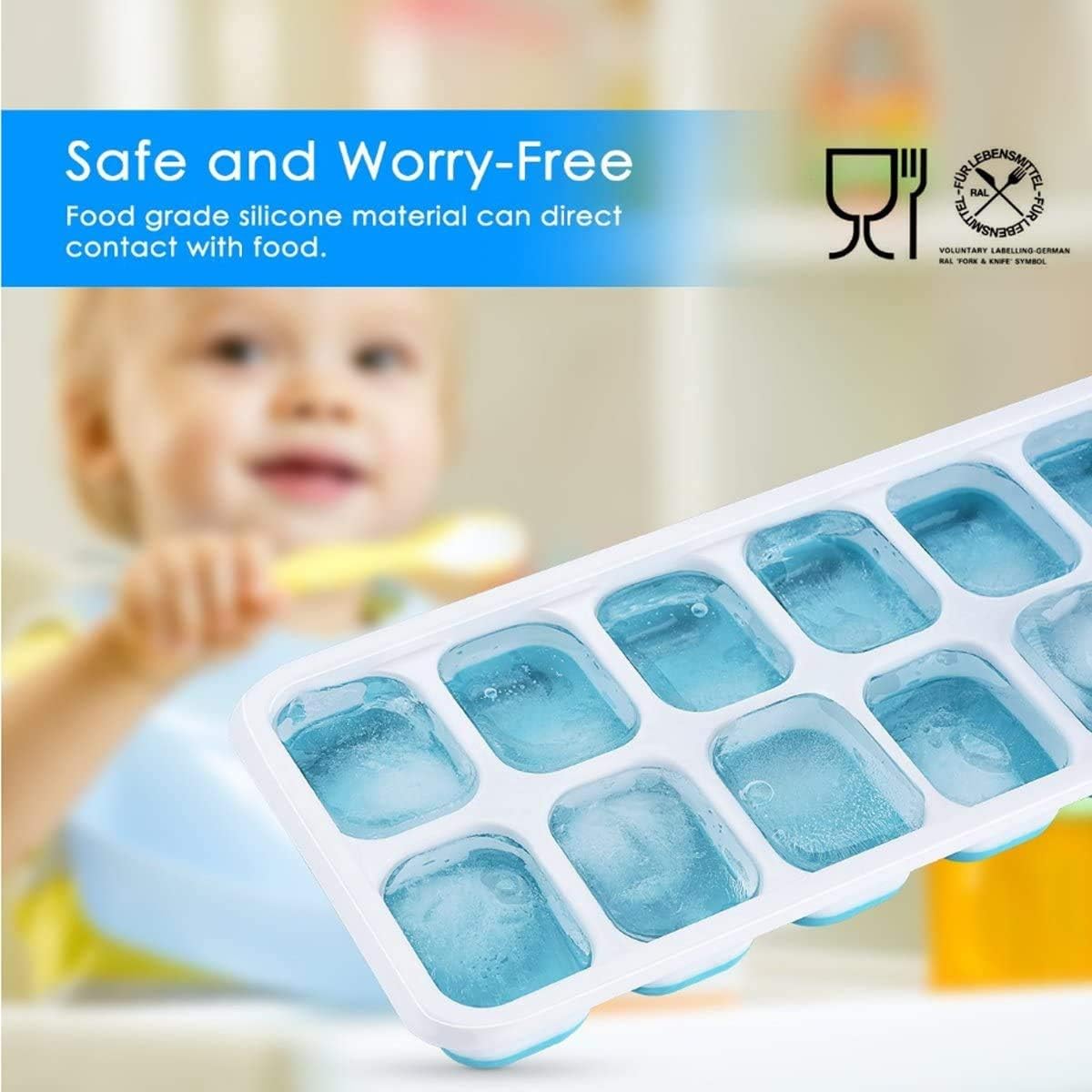 Skiennix Silicone Ice Cube Trays - Easy-Release, Spill-Resistant, BPA Free | 14-Cube, 2 Pack