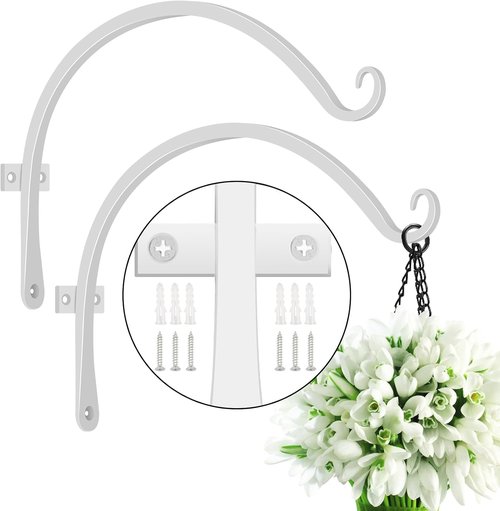 Feed Garden 12-Inch Decorative Hanging Plant Brackets - 2 Pack Wall Hooks for Outdoor Use | White