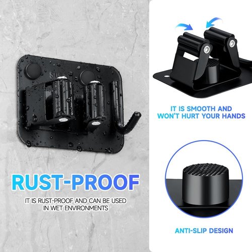 JAMEND CLXP Broom Holder - Heavy Duty Stainless Steel Mop Hanger | 2-Pack Wall Mount Utility Rack in Matte Black