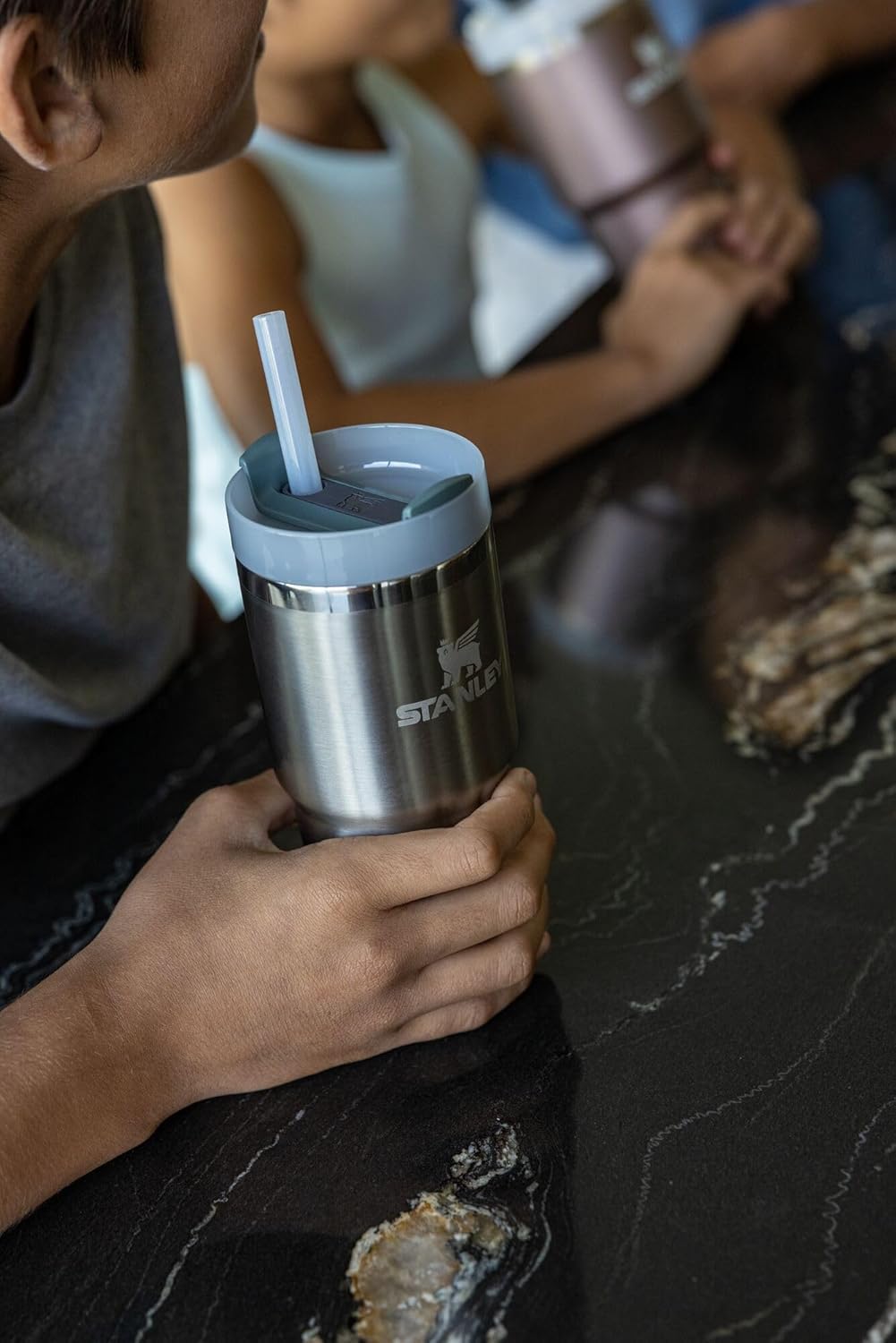 STANLEY Quencher H2.0 Tumbler with Straw 14 oz | Flowstate 3-Position Lid | Cup Holder Compatible for Travel | Insulated Stainless Steel Cup | BPA-Free | Stainless Steel Shale