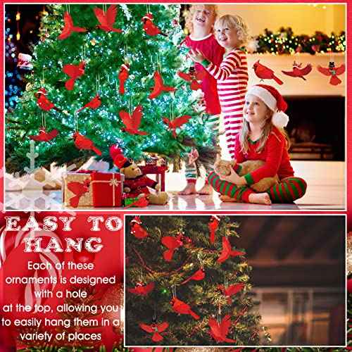 40 Red Cardinal Christmas Ornaments - Wooden Cardinal Birds Hanging Decor for Xmas Tree, Memorial Home, Wedding Gift