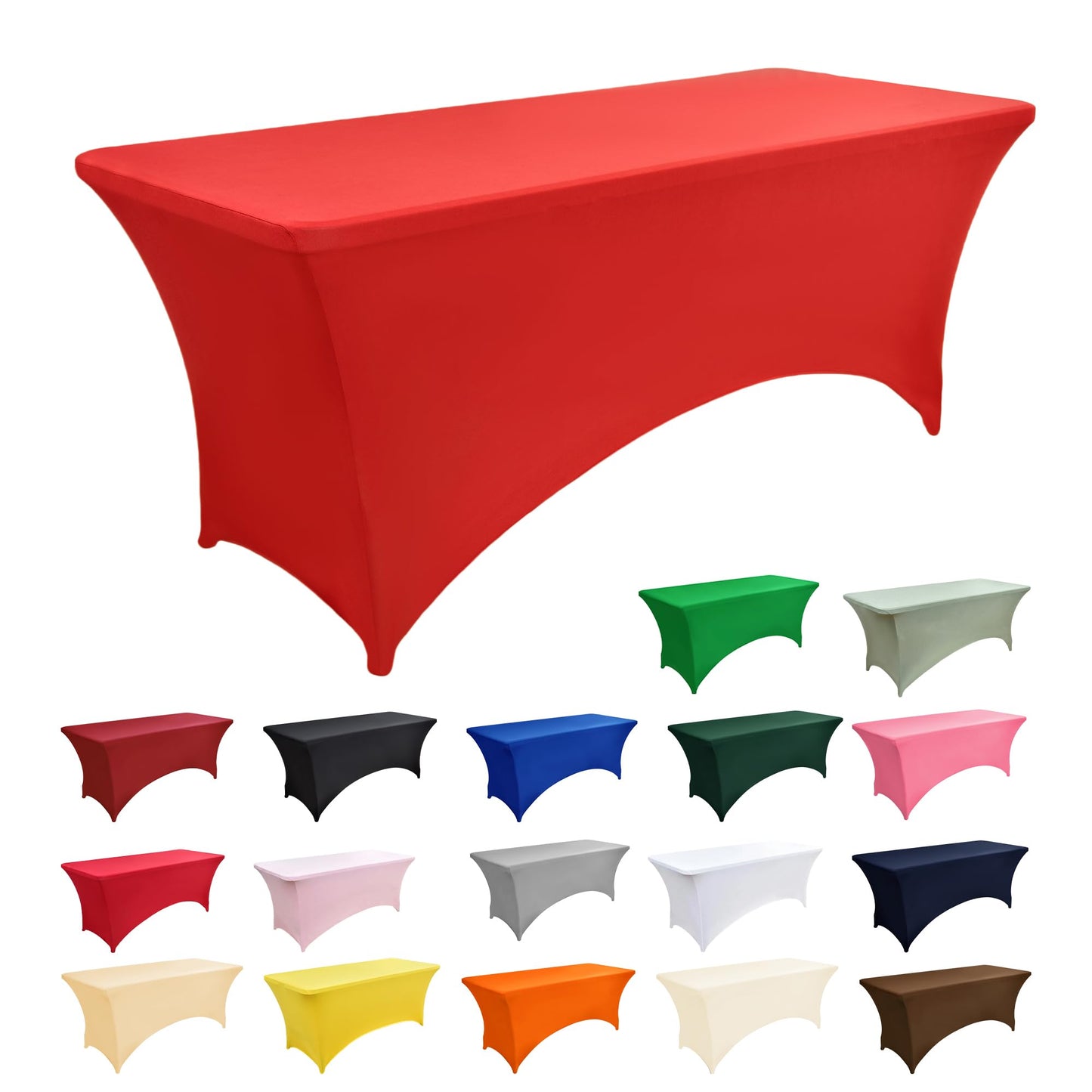 ZarzaaSik 6-Pack 8ft Red Spandex Table Covers for Rectangle Folding Tables - Washable Elastic Tablecloth - Ultimate Fitted Table Protector for Birthday Parties, Trade Shows, Banquet