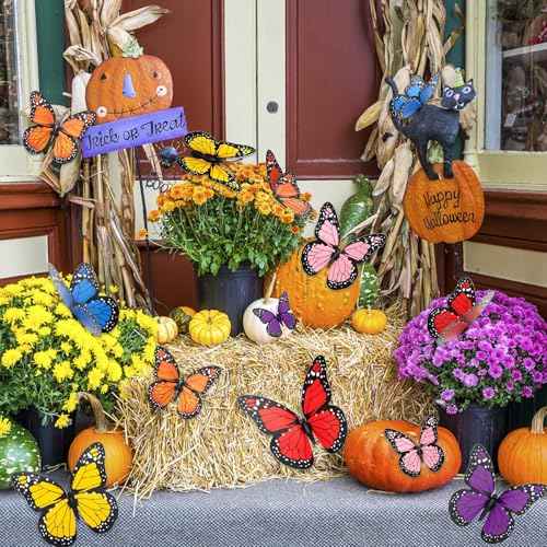 48 Monarch Butterfly Decor, 3D Butterflies Stickers Dia De Los Muertos Decorations Butterflies 4 Sizes Fake Butterfly Wall Decal for Home Wedding Party Christmas Decorations