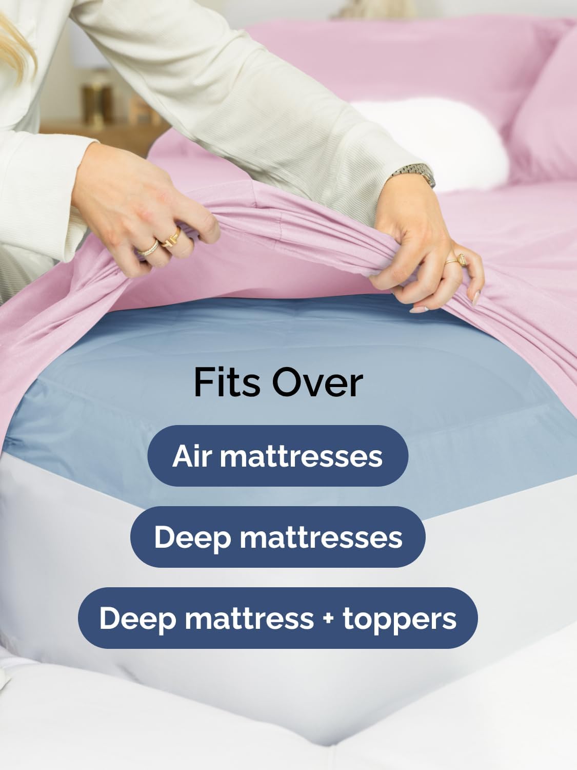 Skiennix Extra Deep Queen Sheet Set | 6-Piece Breathable Cooling Bedding - Soft, Wrinkle-Free Light Pink