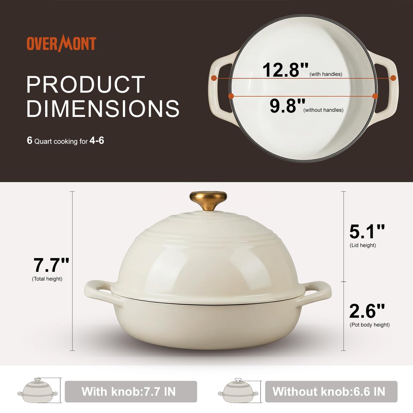 Overmont Enameled Cast Iron Bread Oven - 6QT Bread Dutch Oven for Sourdough Baking - Bread Pot with Dome Lid Cotton Potholders & Cookbook - Multi-Functional Bread Pan For Baking Frying Roasting