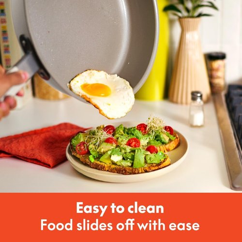 Bella 9-Piece Ceramic Nonstick Cookware Set - Dishwasher & Oven Safe | Stackable Design, Cool Touch Handles, Oatmilk