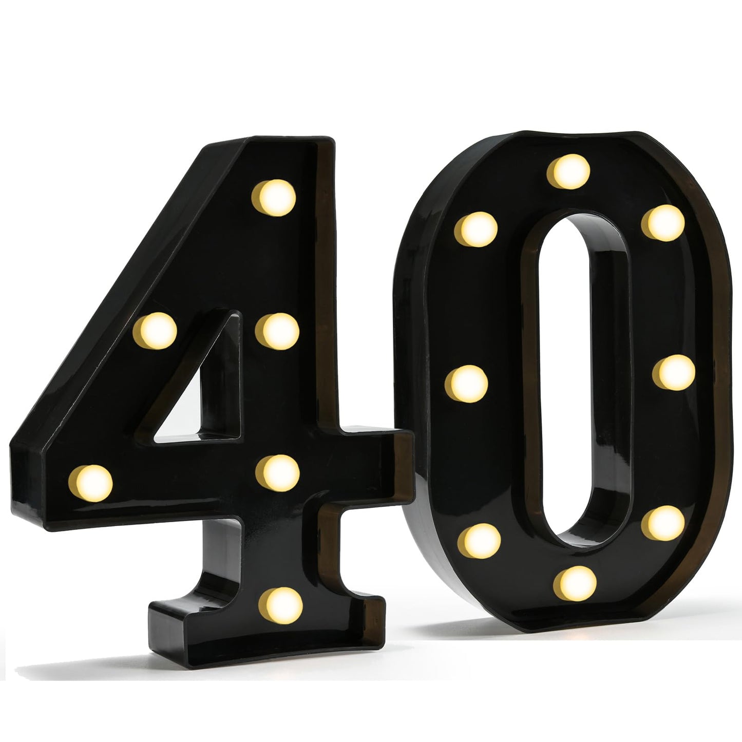 Pooqla Decorative Led Light Up Number Letters, Black Plastic Marquee Number Lights Sign for 40th Birthday Party Wedding Decor Battery Operated Black Number 40