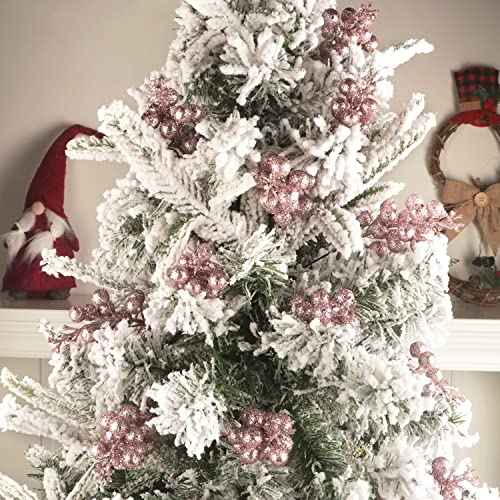 24 Pack Glitter Pink Berry Stems,7.5 Inch Christmas Sparking Red Faux Winter Berry Sprigs,Artificial Red Berries Branches for Christmas Tree Garland Wreath Crafts Season Winter Home Decor