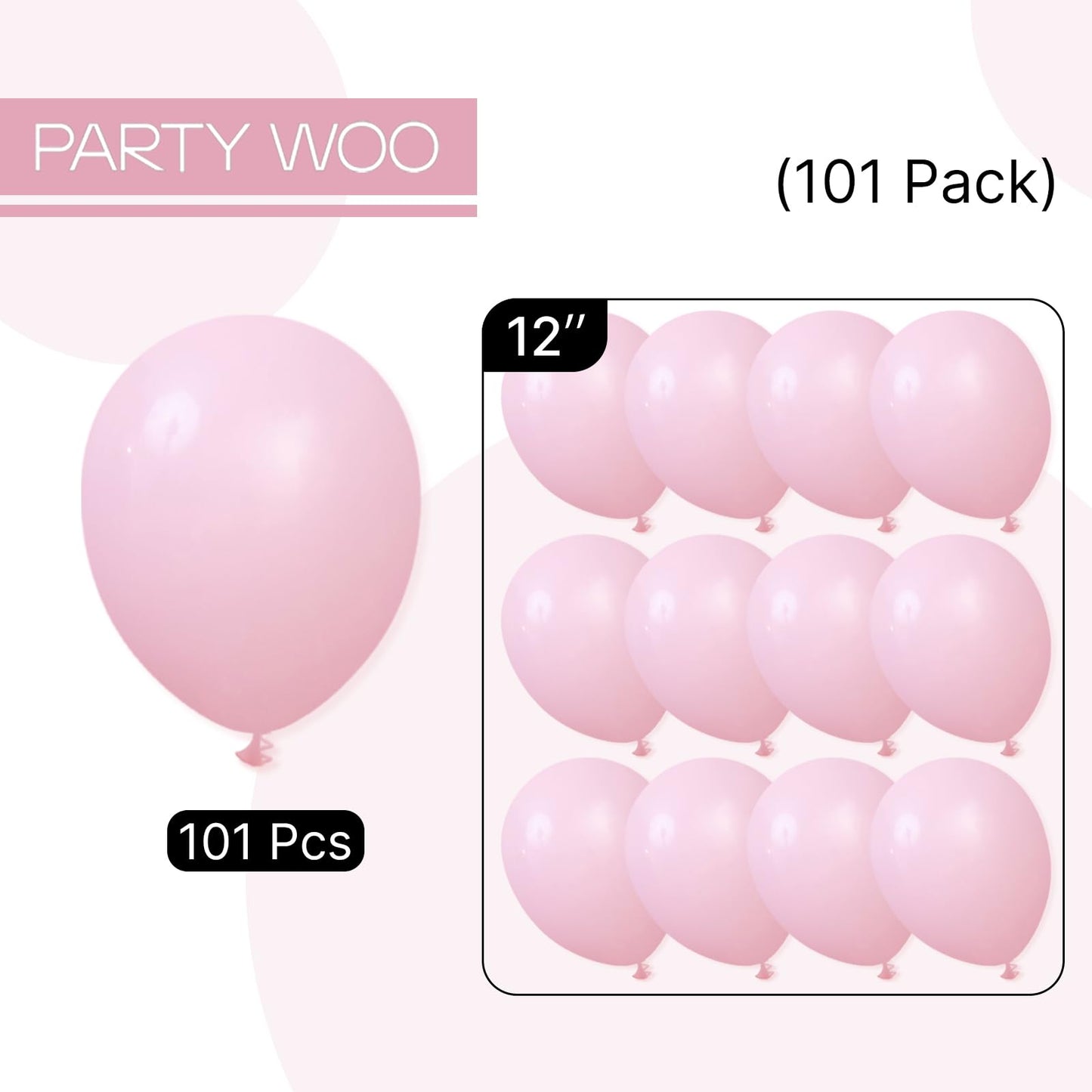 PartyWoo Light Pink Balloons 101pcs 12 Inch Pastel Pale Baby Pink Balloons for Baby Shower Gender Reveal Wedding Princess Butterfly Bachelorette Bridal Shower Birthday Party Decorations Pink-Y48